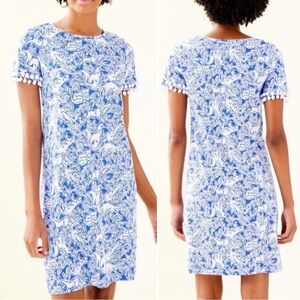 Lilly Pulitzer Lissie Dress Floral Fox Print Pom Pom Sleeve   Size Large